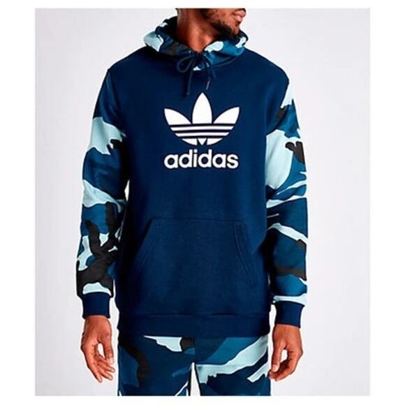 Adidas Men's Blue Originals Army Camouflage Long Sleeves Pullover Hoodie Size XL - Picture 1 of 7